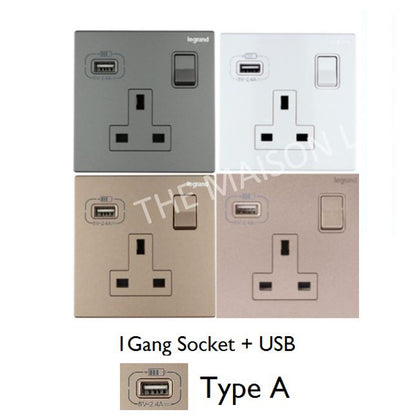 Legrand Galion Socket with USB Champagne Rose Gold Dark Silver White Matt Black 4HOME SINGAPORE - 4HOME