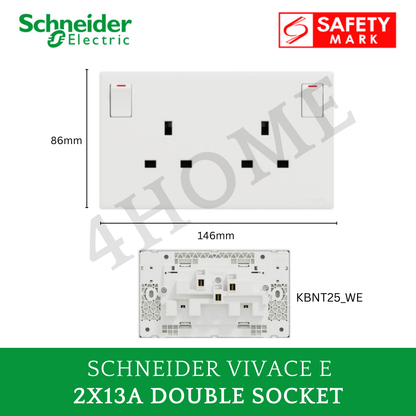 Schneider Vivace E White Switch Socket – Modern Minimalist Design Frameless Glossy White