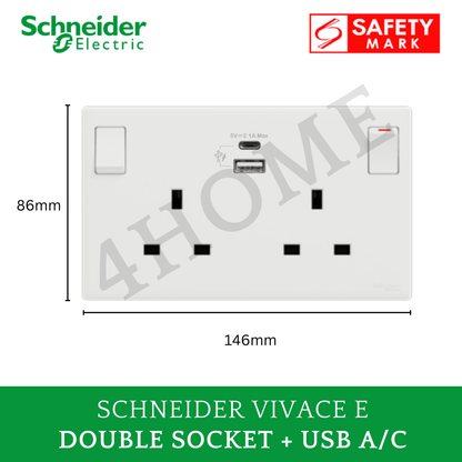Schneider Vivace E White Switch Socket – Modern Minimalist Design Frameless Glossy White
