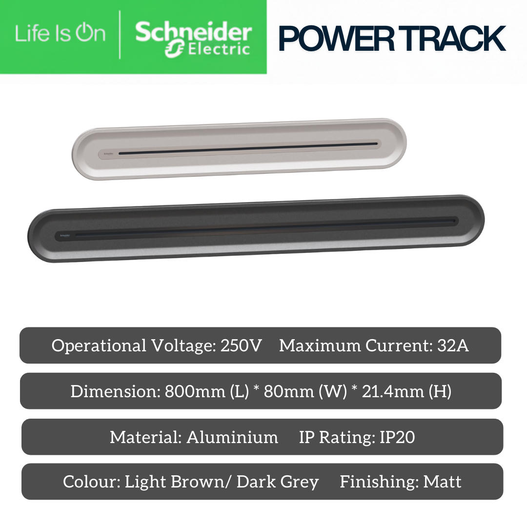 Schneider Power Track with USB & Single Socket Module – Dark Grey & Light Brown | 50cm, 60cm & 80cm