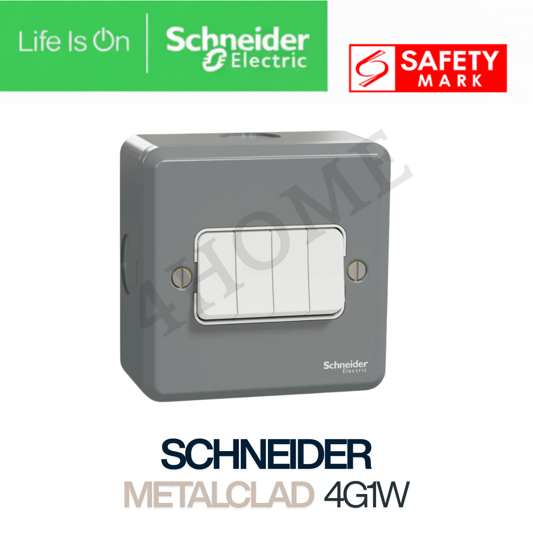 Schneider Electric ESM MetalClad Switch & Socket Grey | 1 Gang to 4 Gang Switch | 13A Single & Double Socket | 15A / 20A DP Switch | Singapore Safety Mark
