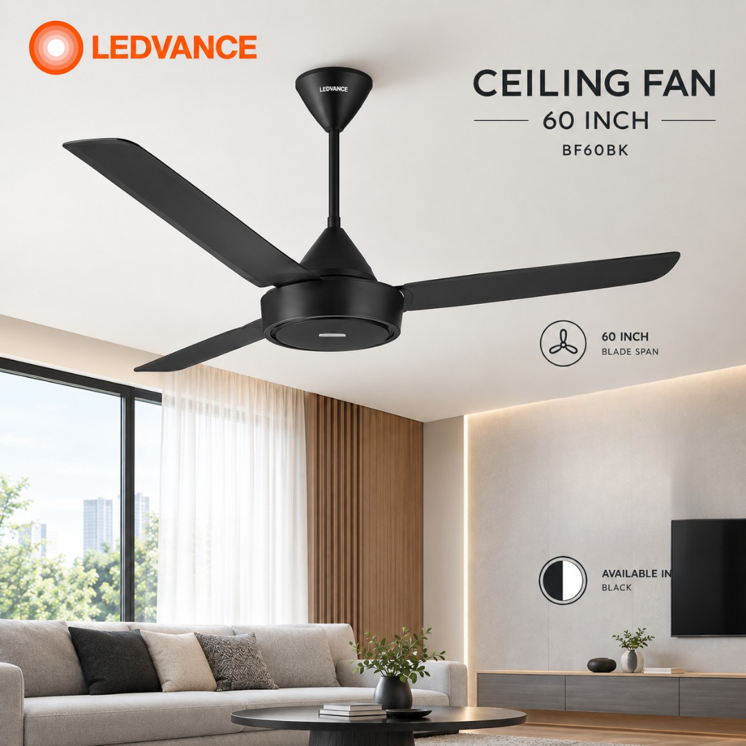 LEDVANCE BF60BK BF60WH 60 Inch Ceiling Fan – Black White 3-Blade AC Motor Fan with Fan Regulator