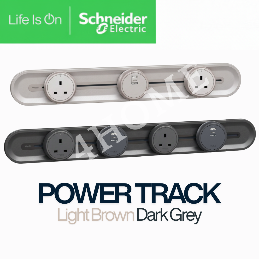 Schneider Power Track with USB & Single Socket Module – Dark Grey & Light Brown | 50cm, 60cm & 80cm