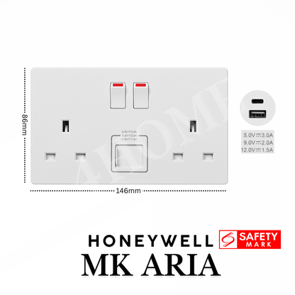 Honeywell MK Aria Single Double 13A Socket with USB A C Safety Mark Rose Gold Grey Black White 4HOME SINGAPORE - 4HOME