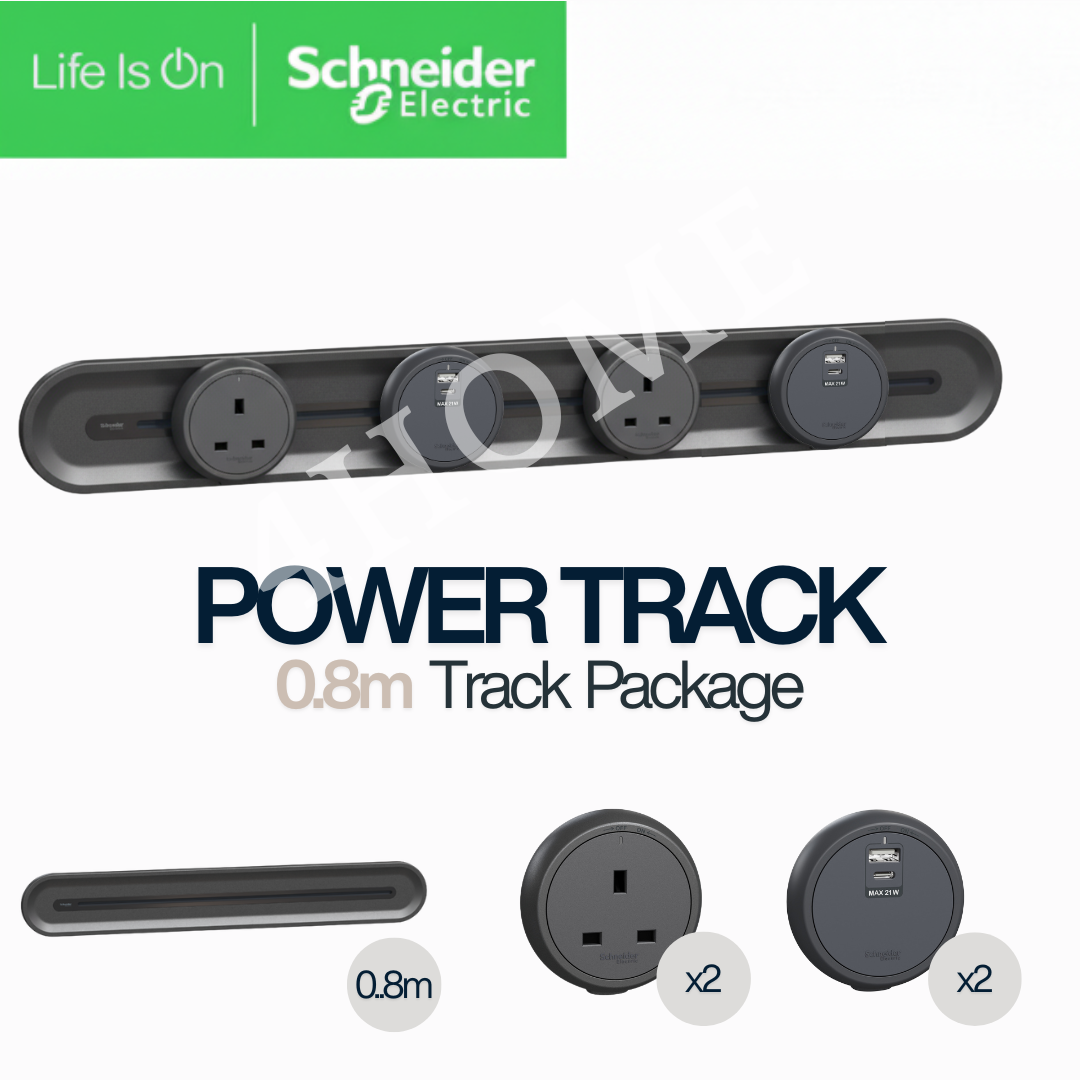 Schneider Power Track with USB & Single Socket Module – Dark Grey & Light Brown | 50cm, 60cm & 80cm