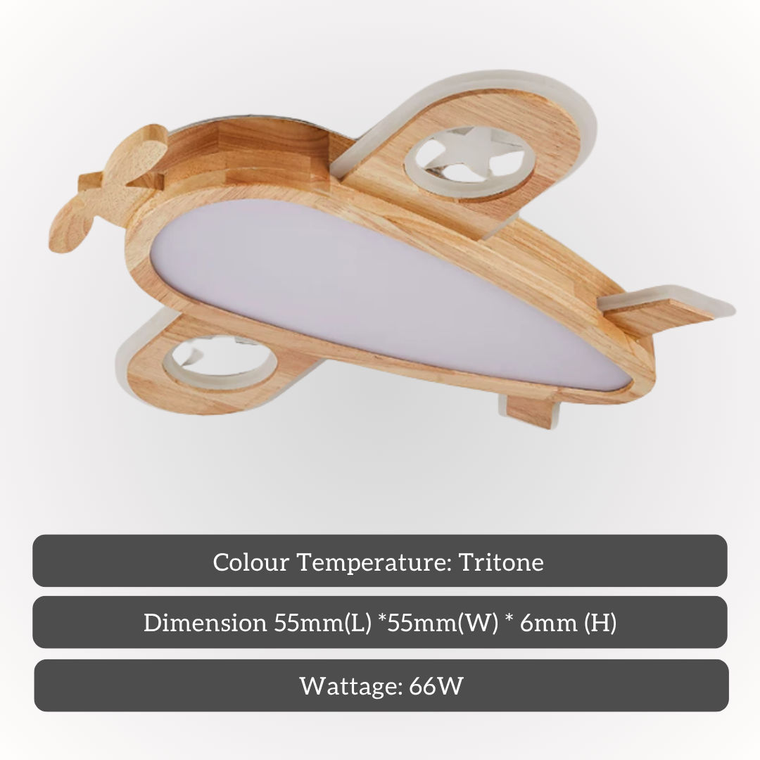 Modern Solid Real Wood Airplane Aircraft LED Ceiling Light Fixture for Boys Girls Kids Bedroom and Nursery 4HOME SINGAPORE