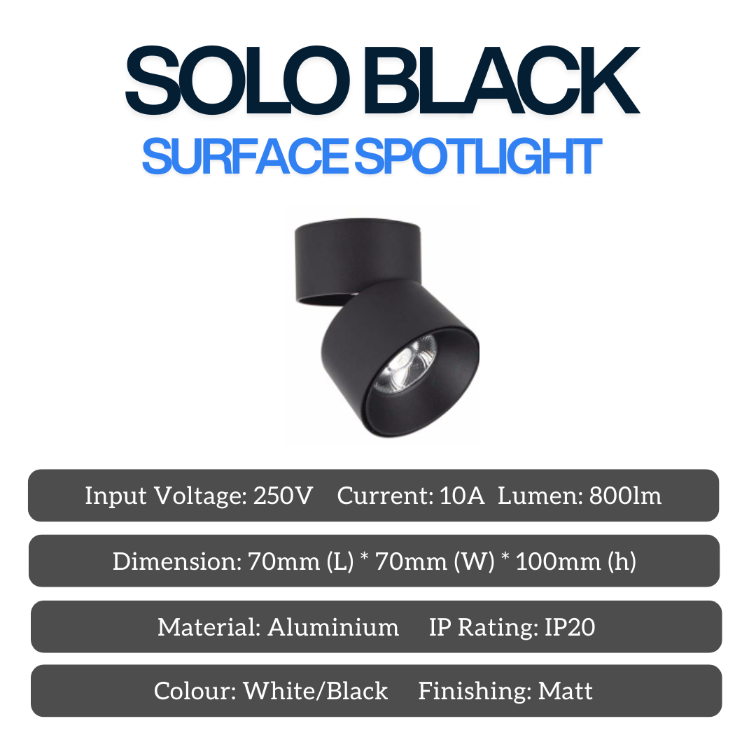 Adjustable Surface Spotlight -Black Single Head