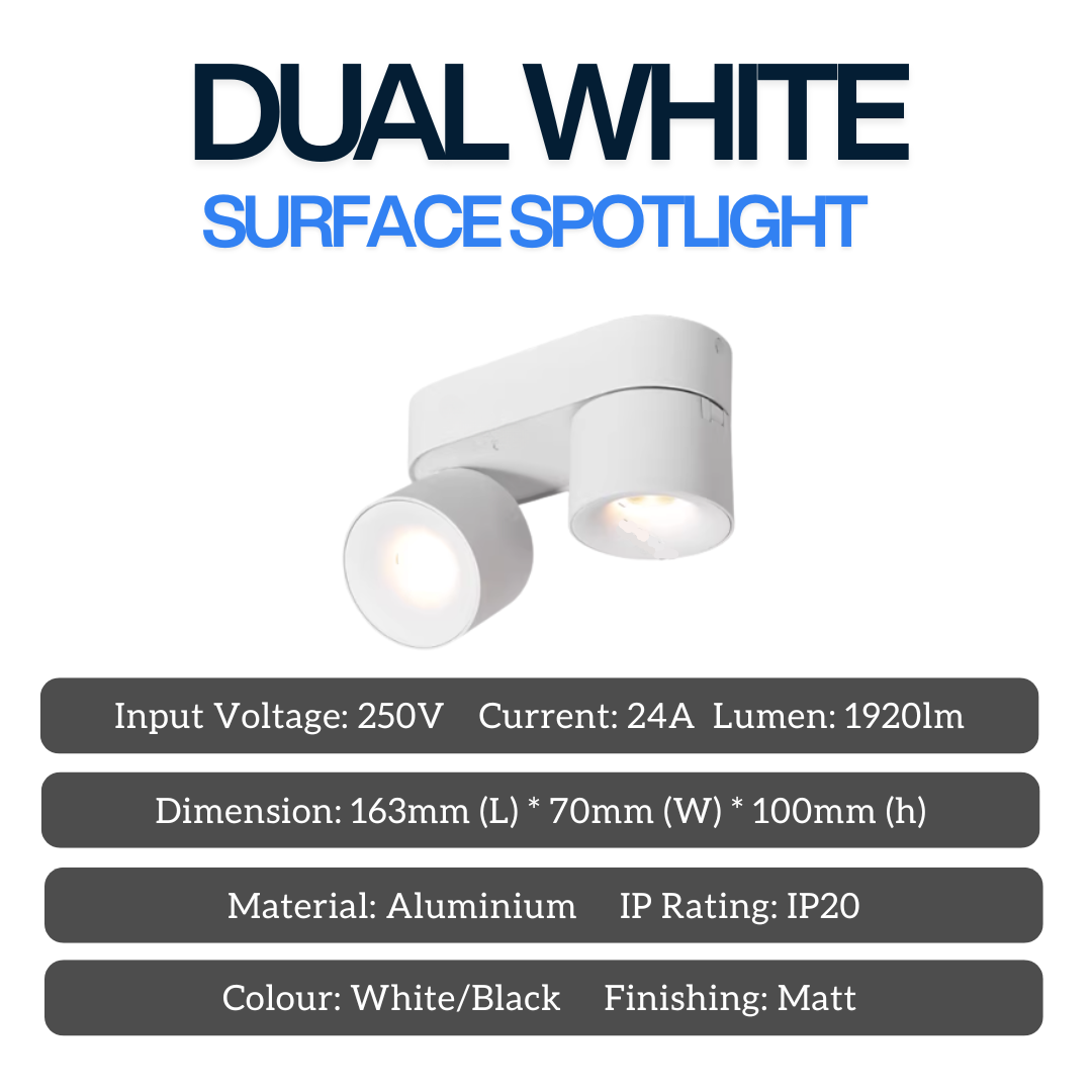 Adjustable Surface Spotlight -White Double Head