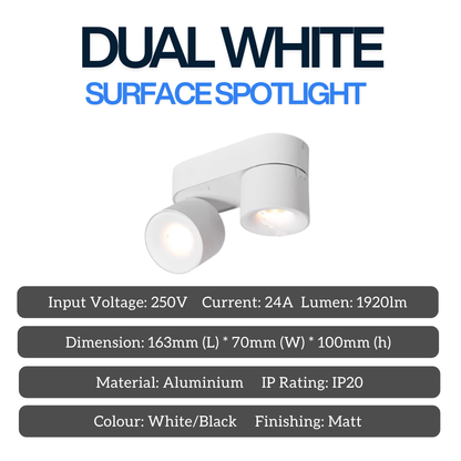 Adjustable Surface Spotlight -White Double Head