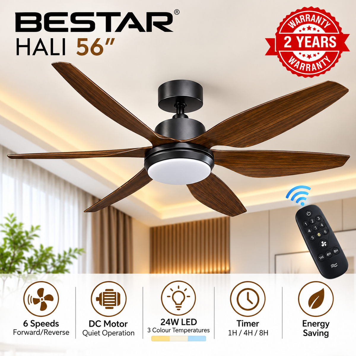 Bestar Hali DC Ceiling Fan with 24W LED Light 
