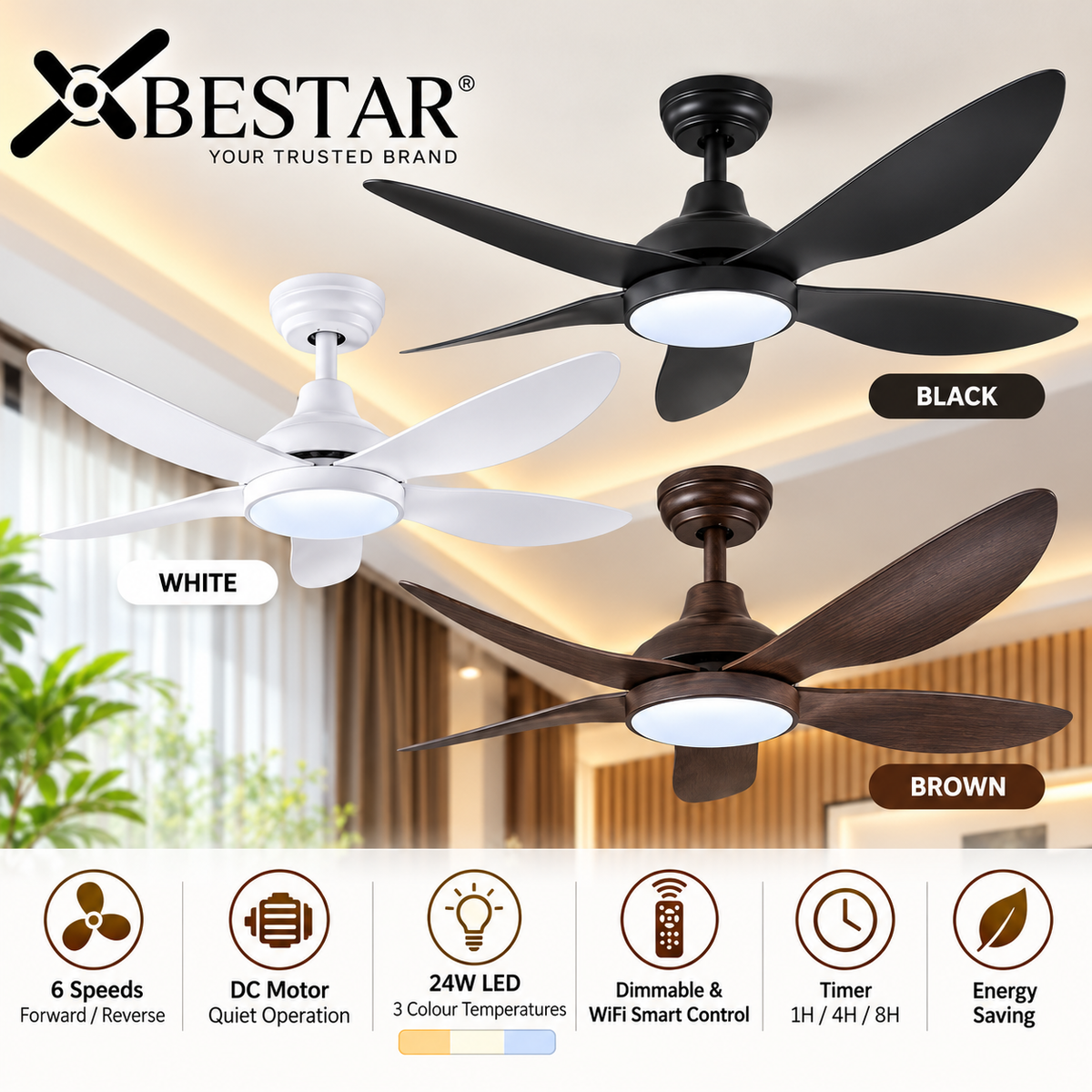 BESTAR Wind Ceiling Fan 5blades