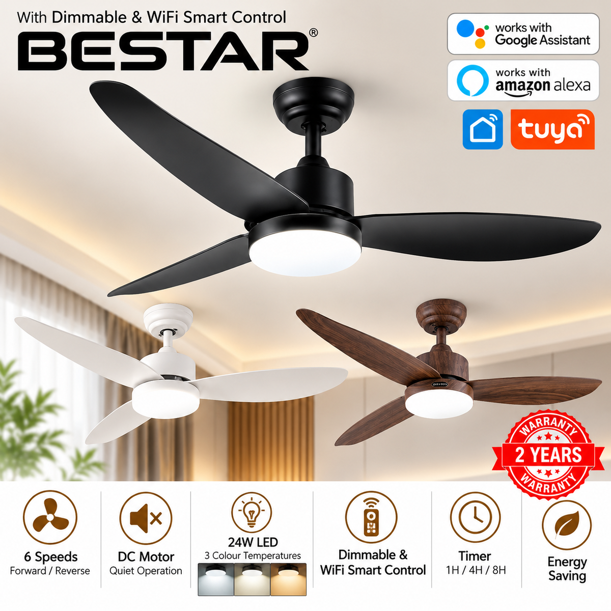 Bestar Razor 46inch 54inch DC Smart Ceiling Fan with Dimmable Light