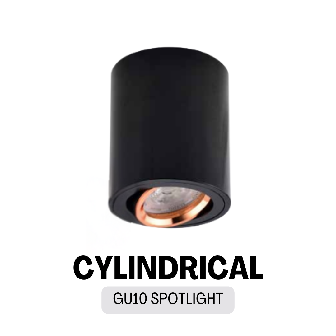 Black with rose gold cylindrical adjustable GU10 ceiling spotlight with rotatable head