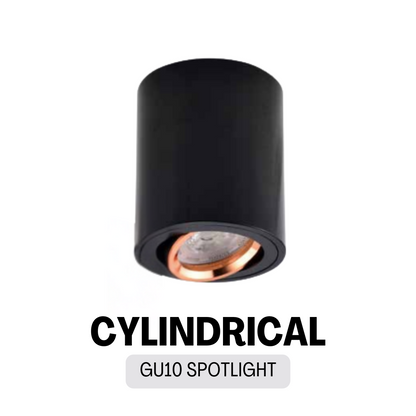 Black with rose gold cylindrical adjustable GU10 ceiling spotlight with rotatable head
