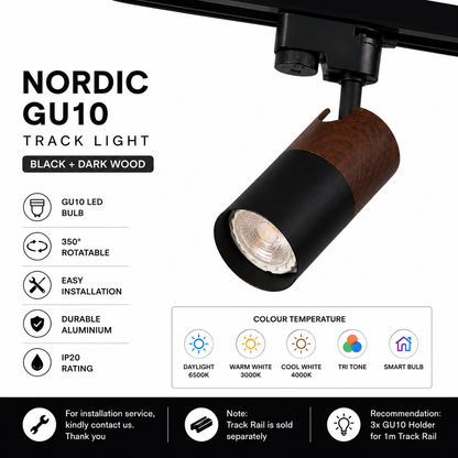 Black with dark wood track holder