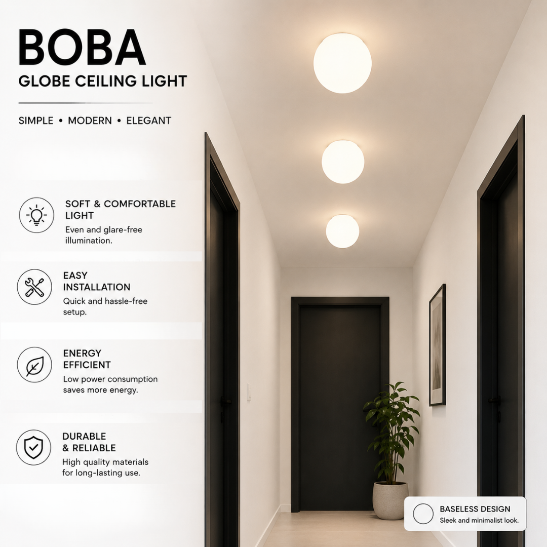 Boba Round Globe Ceiling Light Baseless design
