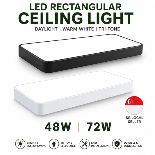 LED Rectangular Ceiling Light 48W 72W | Nordic Minimalist Ceiling Lamp | Tri-Tone Daylight Warm White | Magnetic LED Panel | Black White