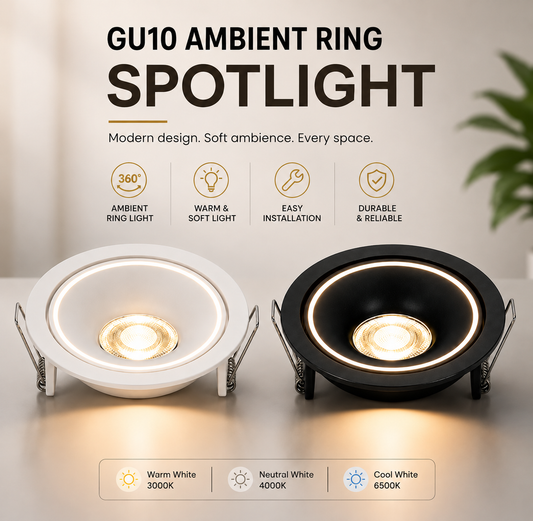 Anti Glare Illuminated Halo Ring Recessed GU10 Spotlight Black White