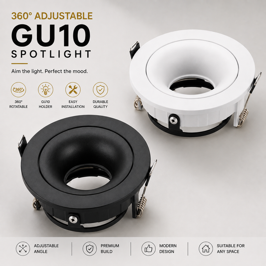 360° Adjustable GU10 Recessed Spotlight – Black & White | Anti-Glare Ceiling Downlight (Singapore)