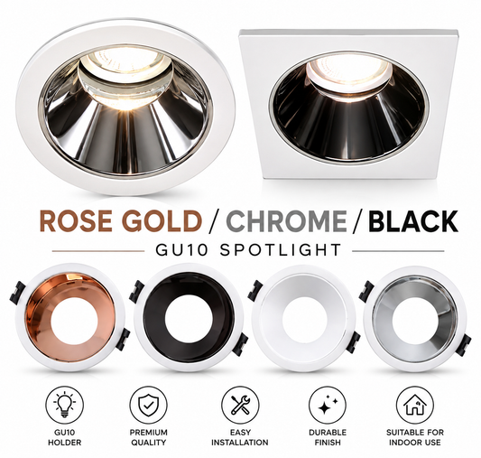 Rose Gold Chrome Black LED Recessed Spotlight High Depth GU10 Thin Frame Eclipse 4HOME SINGAPORE