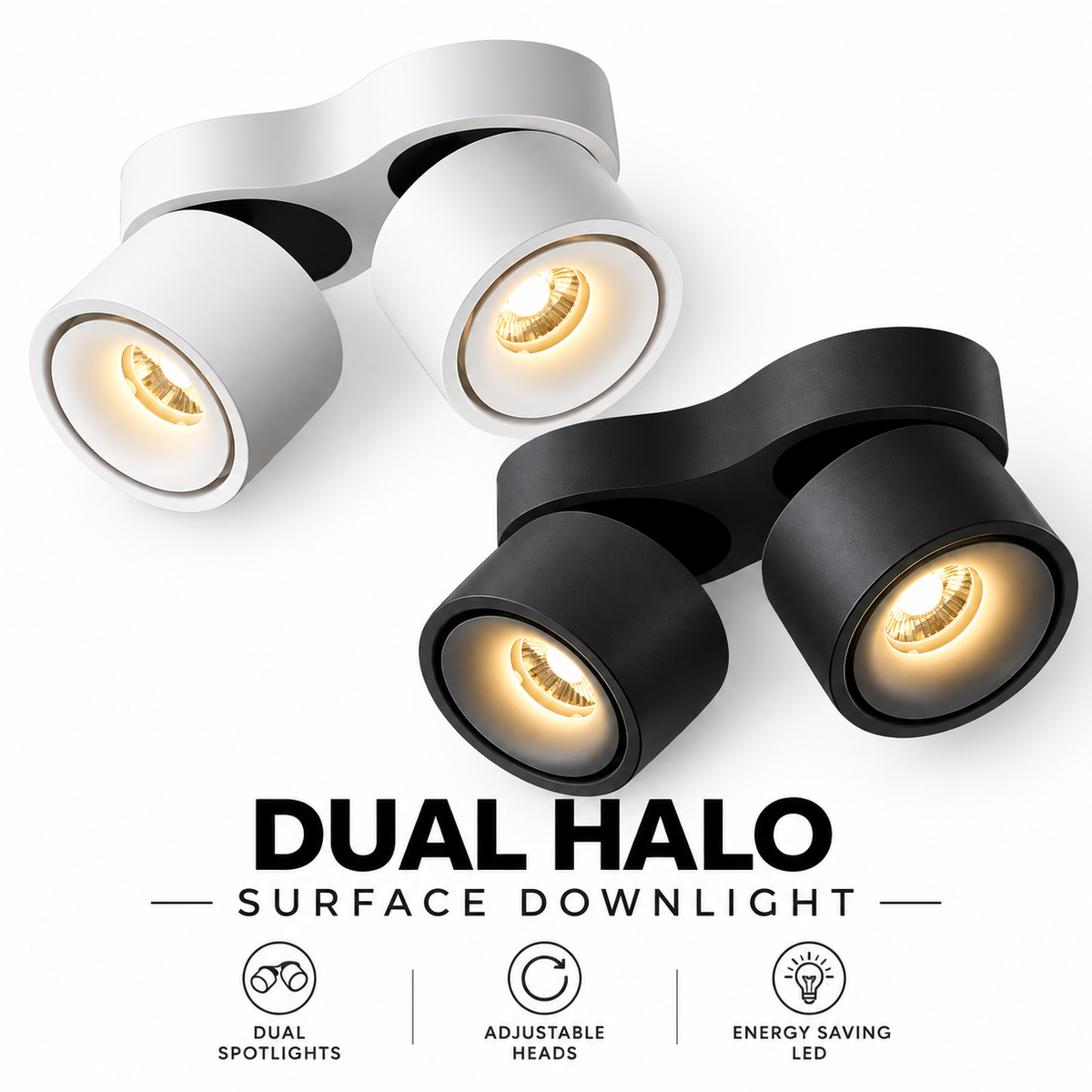 Premium Double Head Halo Cylindrical LED Spotlight | Black White Anti Glare Surface Mounted Downlight | Adjustable Ceiling Light | Singapore