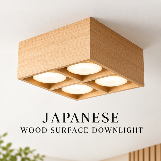 Japanese 4 Head Square Cube Wood Surface Downlight 28W Tri-Tone GX53 LED Ceiling Light