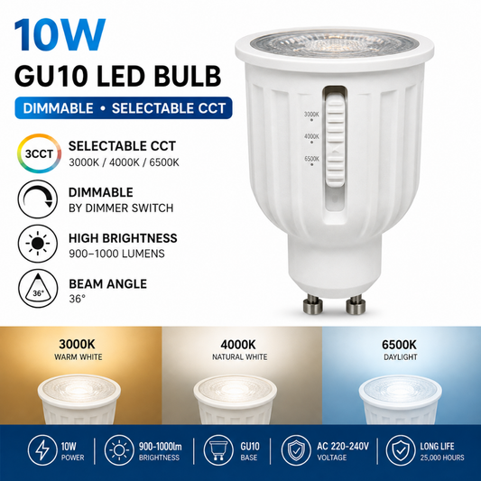 Dimmable 10W GU10 LED Bulb with Selectable CCT Bulb