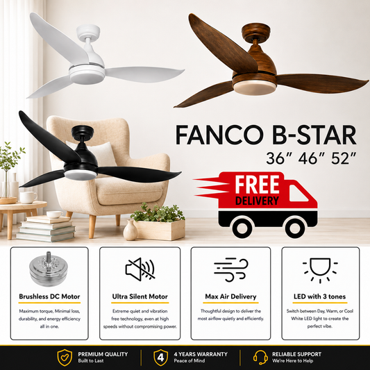 Fanco B-Star Ceiling Fan with 24W LED Light 36 / 46 / 52 inch BStar B Star 