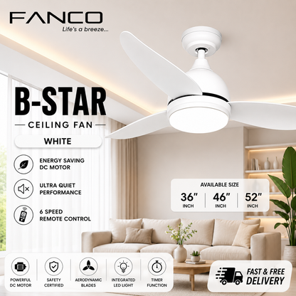 Fanco Bstar ceiling fan with light white