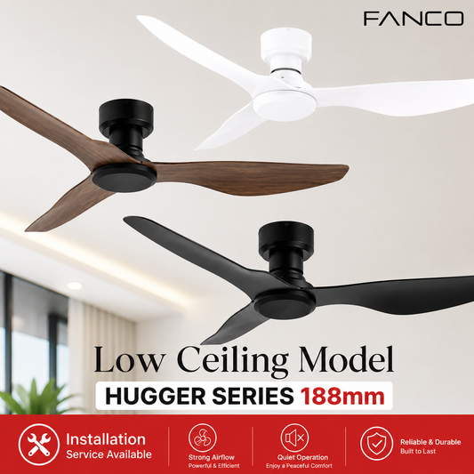 Fanco Hugger Ceiling Fan 48" Low Ceiling 188 mm Short Fan Height