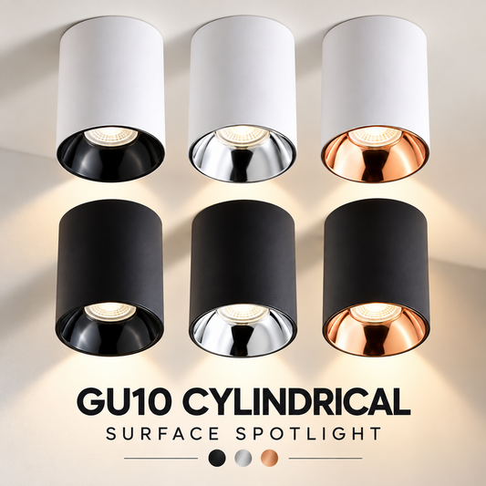 Nordic GU10 Cylindrical Surface Mounted Spotlight | Modern LED Ceiling Downlight | Black / White | Black Silver Rose Gold Reflector | 3000K 4000K 6500K Tritone Smart RGB