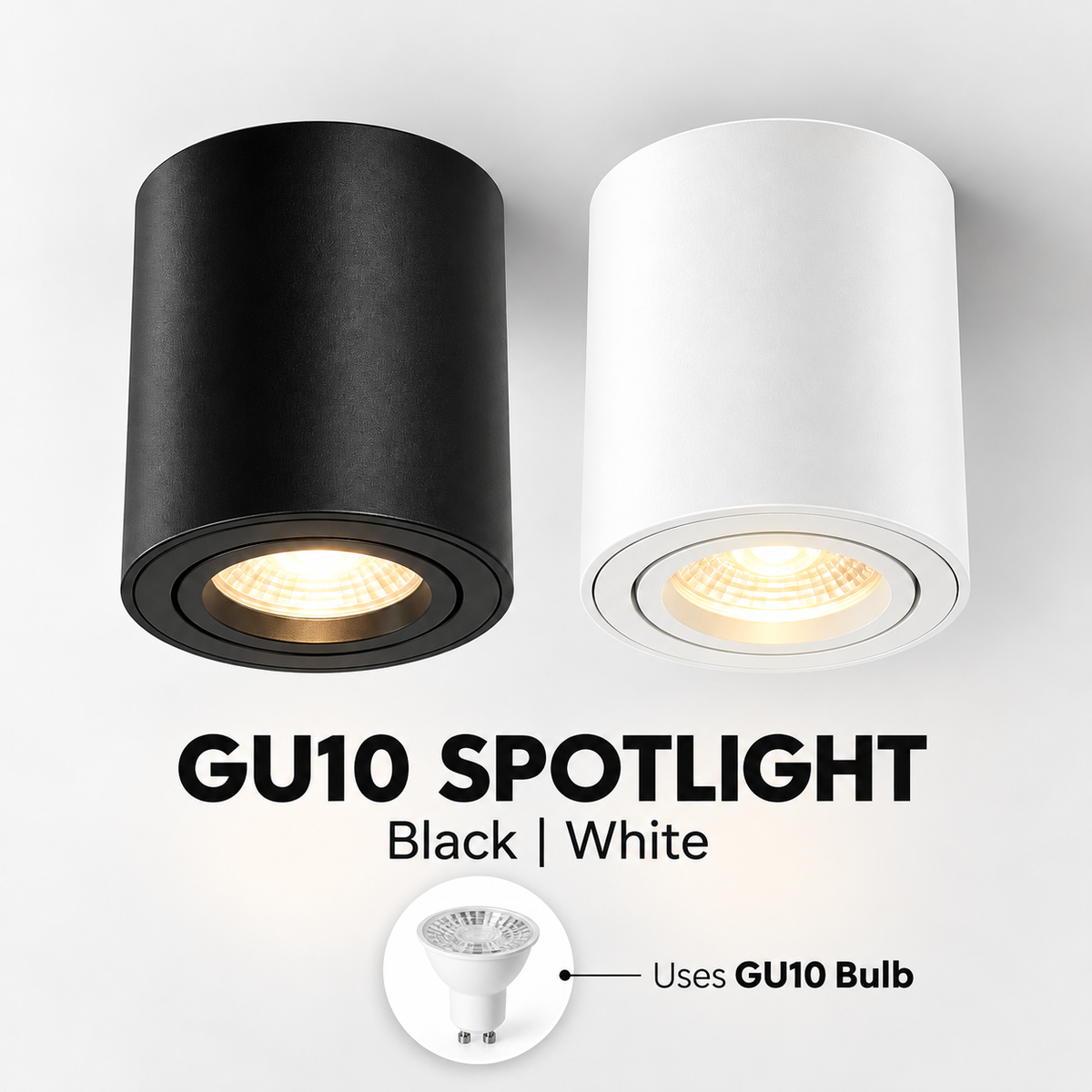优质 LED GU10 可调聚光灯 圆柱形 黑色 白色 可更换 GU10 可旋转 4HOME 新加坡