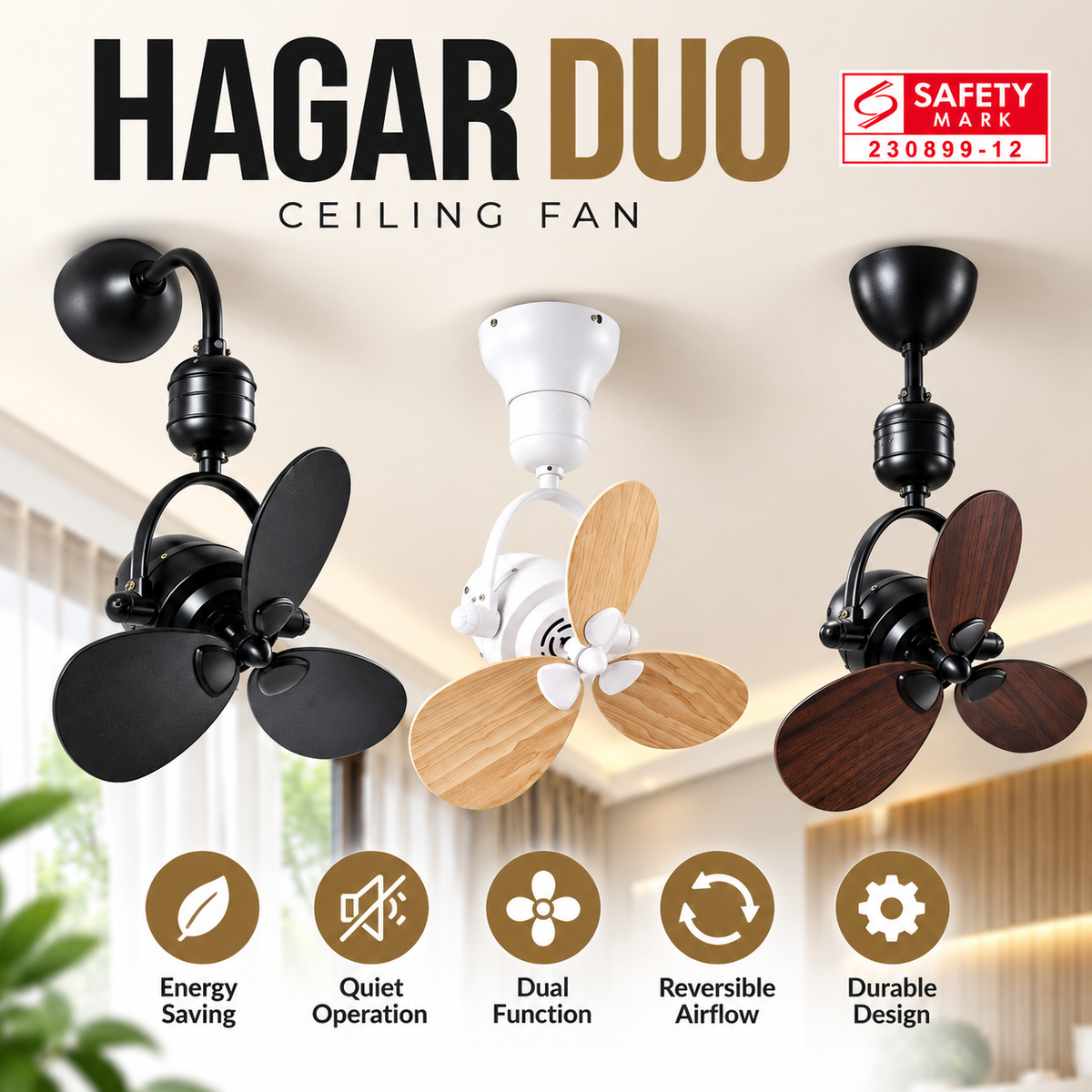 Bestar Corner Fan Duo Hagar 16 英寸小型直流吊扇壁挂式风扇 Nordic 4HOME 新加坡