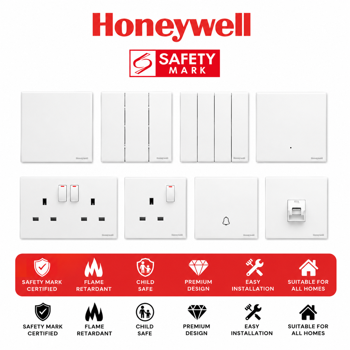 Honeywell Elegant Matt White Switch Socket