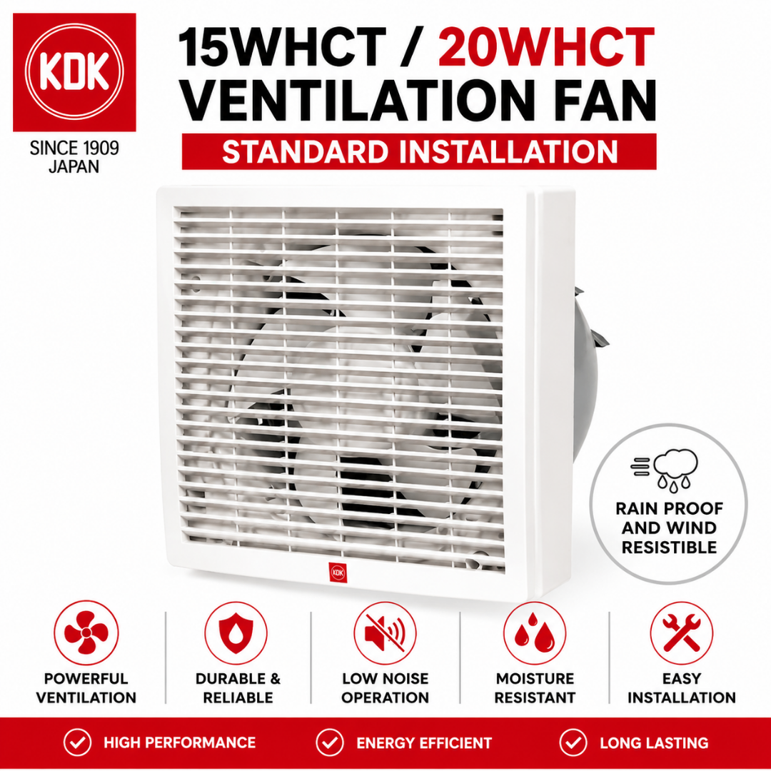 KOK 15WHPCT / 20WHCT square ventilation fan with front grille with standard installation