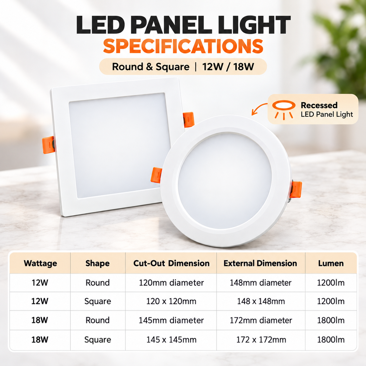 LED Recessed Downlight 12W 18W | Selectable CCT 3000K 4000K 6500K | Round Square Ceiling Light | 1200LM 1800LM | HDB BTO Singapore