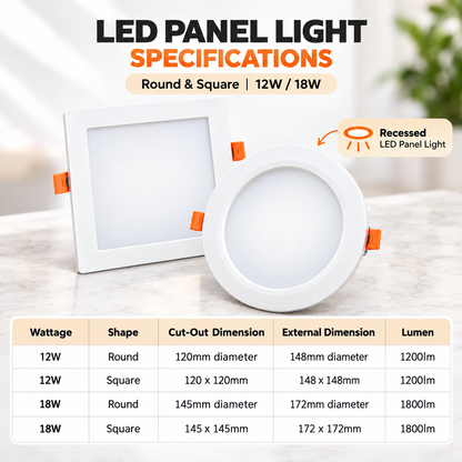 LED Recessed Downlight 12W 18W | Selectable CCT 3000K 4000K 6500K | Round Square Ceiling Light | 1200LM 1800LM | HDB BTO Singapore