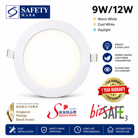 LED Downlight Panel Round 9W 12W Singapore Safety Mark Recessed Panel Ceiling Ligh