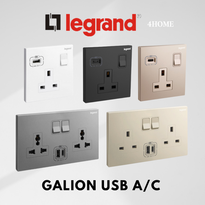 Legrand Galion Socket with USB Champagne A/C Rose Gold Dark Silver White Matt Black