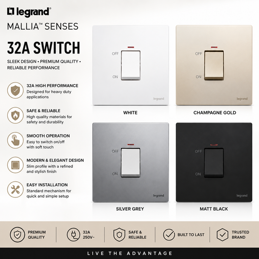 Legrand Mallia Senses 32A Double Pole Switch