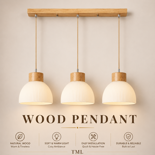 Linear Wood Japanese Design 3Head Pendant Light