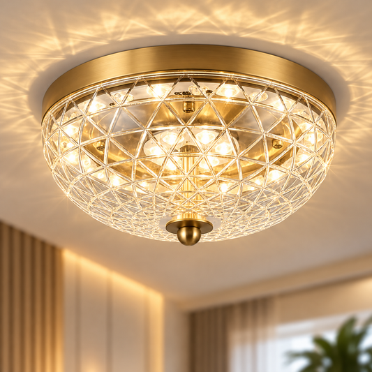 Luxury Crystal Glass LED Ceiling Light 18W | Gold Diamond Design | Tritone Surface Mounted Light | Bedroom Corridor Foyer