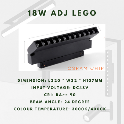 M20 18w adjustable lego  48V magnetic track