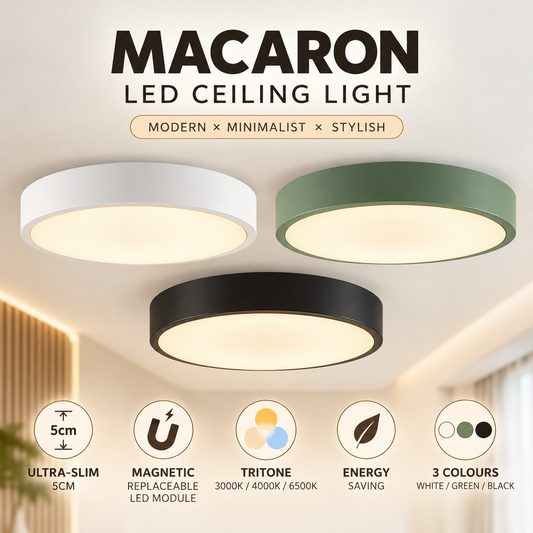 4HOME SINGAPORE 18W 24W 36W 黑色 白色 绿色 LED 北欧简约吸顶灯 - 日光暖白三色马卡龙