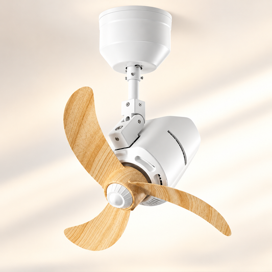 Bestar Dino 16 inch DC corner ceiling fan with wood-look blades, WiFi smart control and RF remote for HDB bedrooms in Singapore