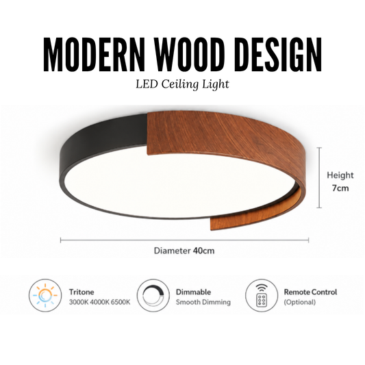 Modern Dark Wood Design LED Ceiling Light 