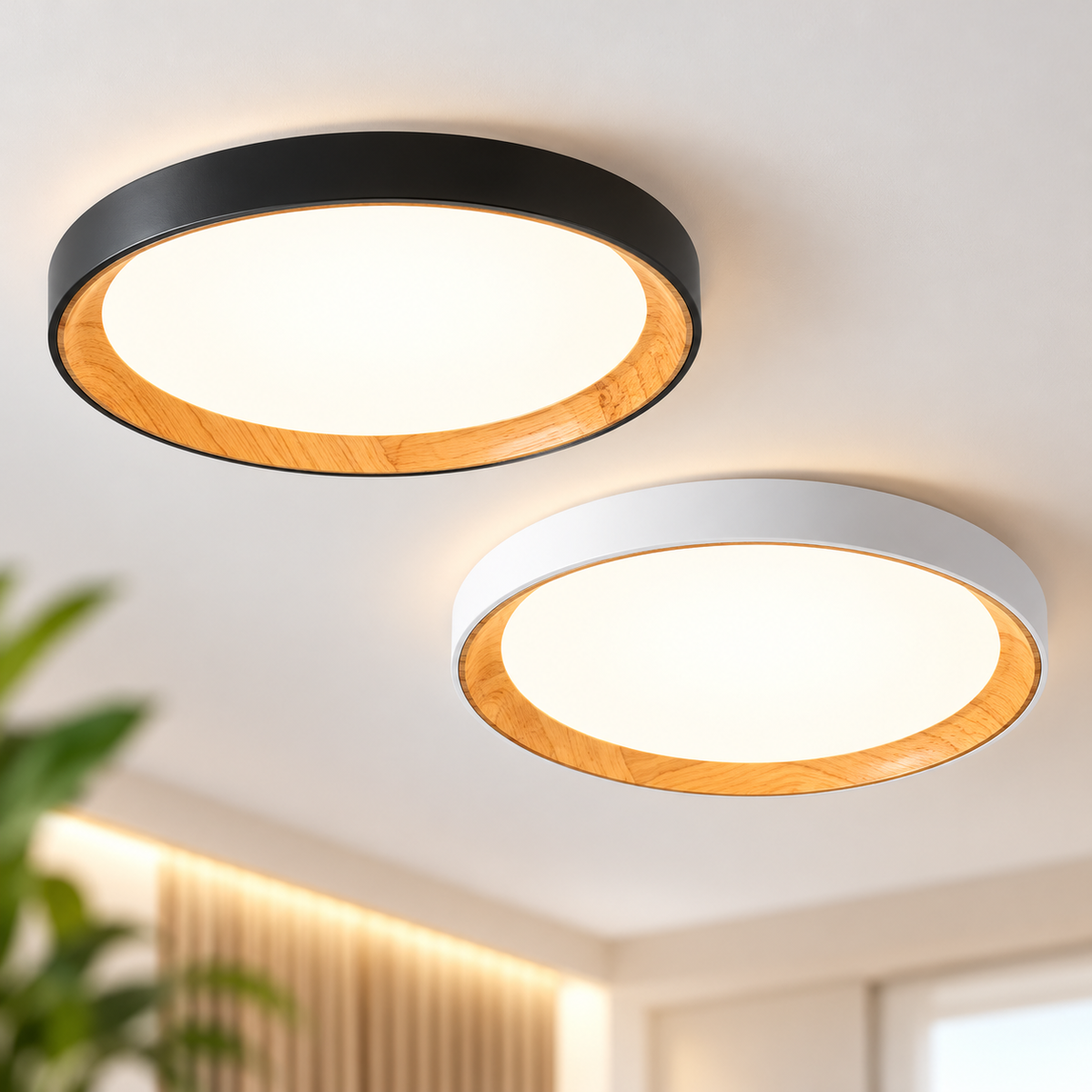 优质黑白配内木纹 LED 表面吸顶灯 日光暖白色三色调 4HOME 新加坡