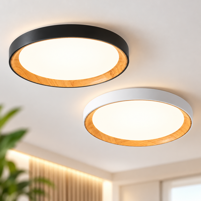 优质黑白配内木纹 LED 表面吸顶灯 日光暖白色三色调 4HOME 新加坡