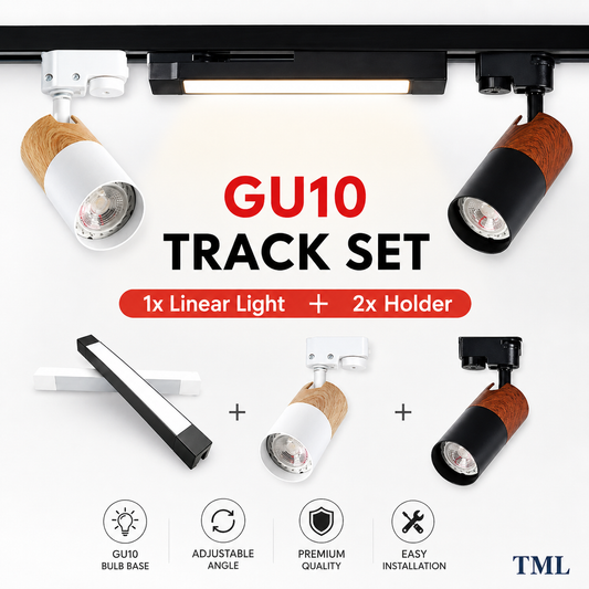 Nordic Japanese Wood Design GU10 LED Track Light Set with Spotlight and Linear Light