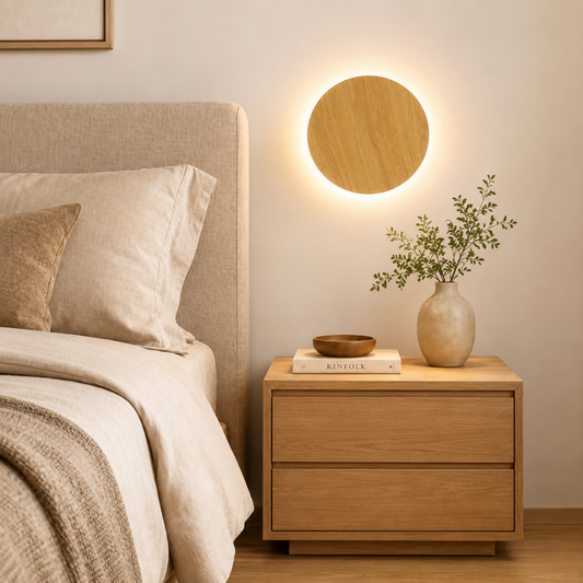 Nordic Minimalist Light Wood Halo LED Wall Light